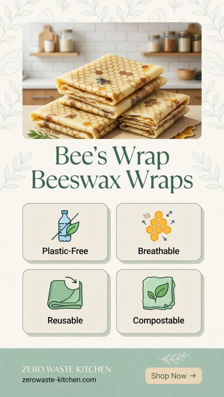 Beeswax wraps benefit tile: Plastic-Free, Breathable, Reusable, Compostable — Zero Waste Kitchen
